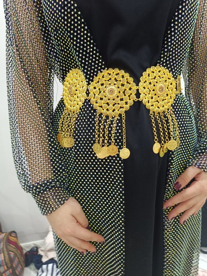 yöresel kemer Altın Renkli Nakışlı Zincir Detaylı Bel Aksesuarı - Görsel 5