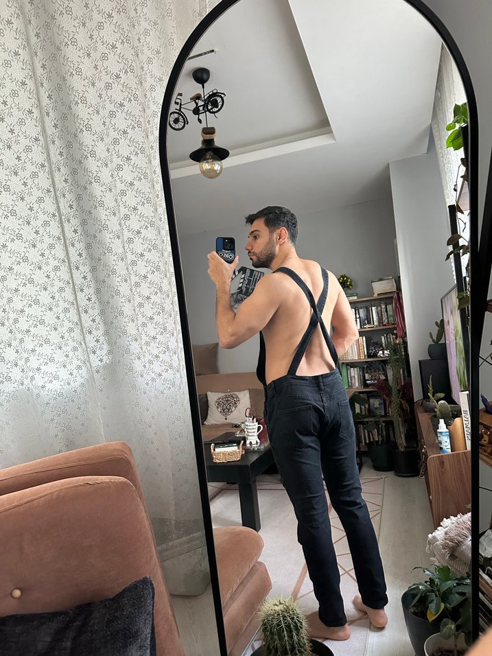 Erkek Siyah Street Wear Askılı Pantolon - Görsel 2