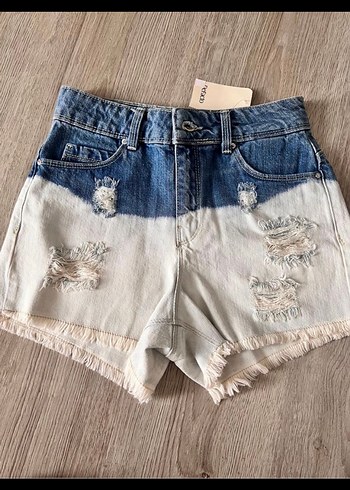 Bağlamalı Desenli Mini Kot Şort - Görsel 2