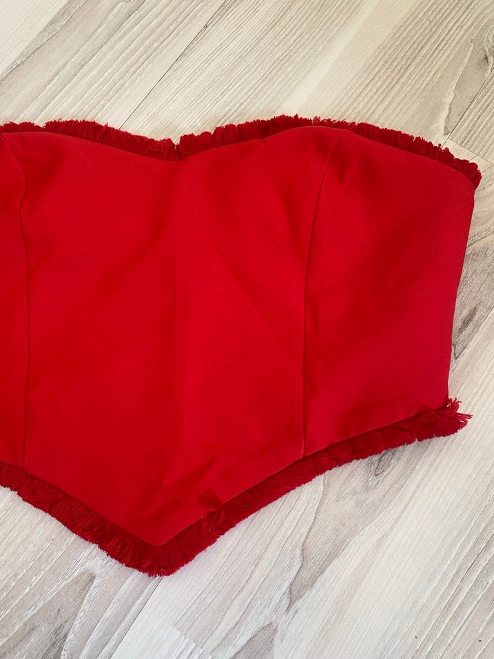 Kırmızı Straplez Mini Büstiyer - Görsel 2