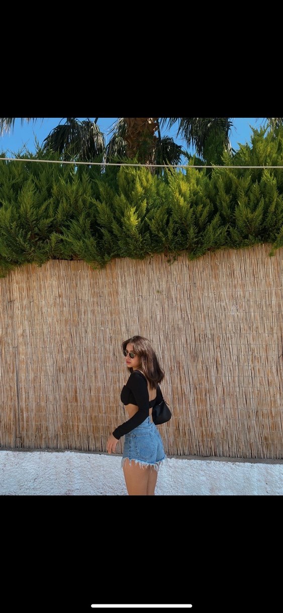 Kadın Mavi Bağlama Desenli Denim Mini Şort - Görsel 2