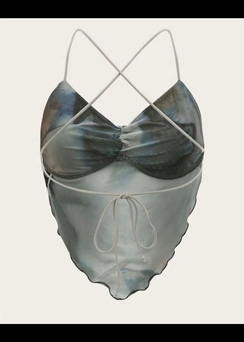 Gri Bağlamalı Halter Yaka Mini Bustiyer - Görsel 2