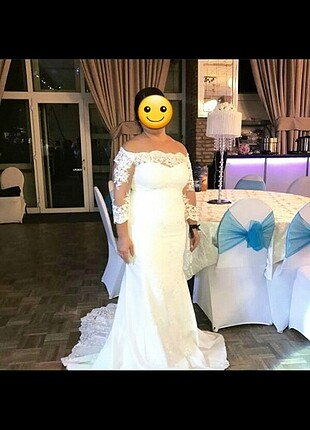 Kırık beyaz uzun abiye 