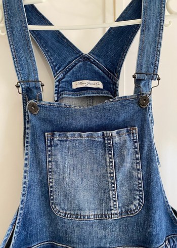 Kadın Mavi Denim Askılı Bol Kesim Şort Tulum - Görsel 7