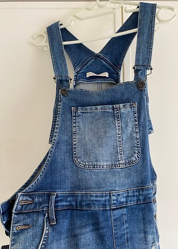 Kadın Mavi Denim Askılı Bol Kesim Şort Tulum - Görsel 9