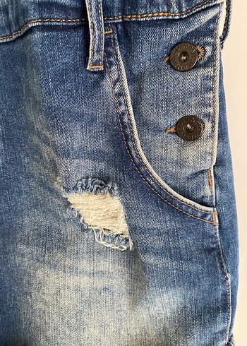 Kadın Mavi Denim Askılı Bol Kesim Şort Tulum - Görsel 3