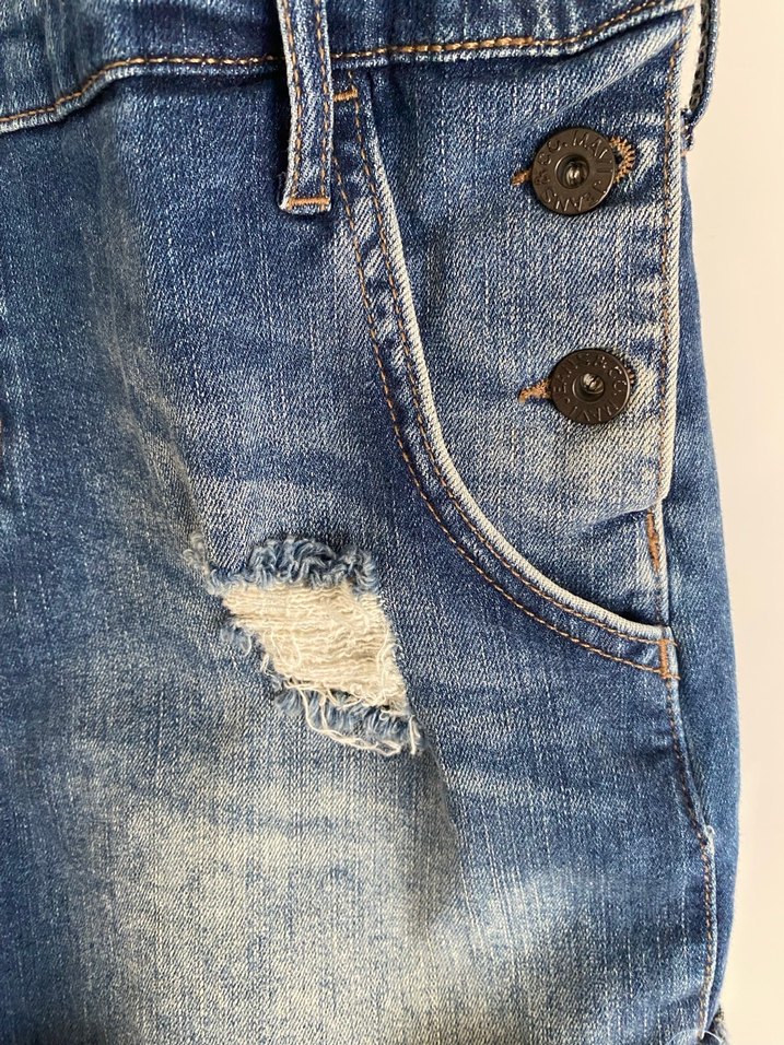 Kadın Mavi Denim Askılı Bol Kesim Şort Tulum - Görsel 3