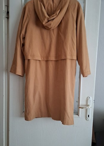 xl Beden Bej Düğmeli Uzun Kadın Trençkot