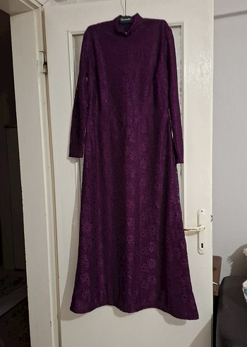 Mor Uzun Kollu Drapeli Vintage Elbise