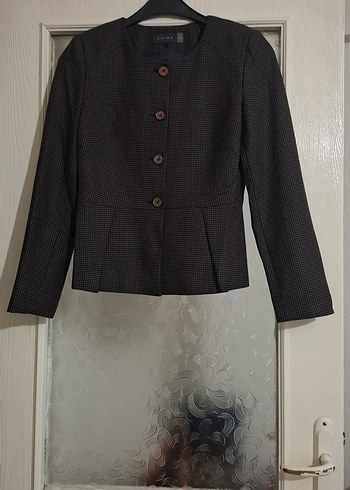 Düğmeli Koyu Kahverengi Kadın Blazer Ceket