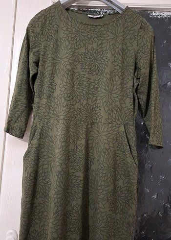 Uzun Kollu Koyu Yeşil Kadın pamuklu penye elbise - Görsel 3