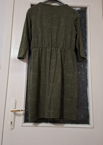 Uzun Kollu Koyu Yeşil Kadın pamuklu penye elbise - Görsel 5