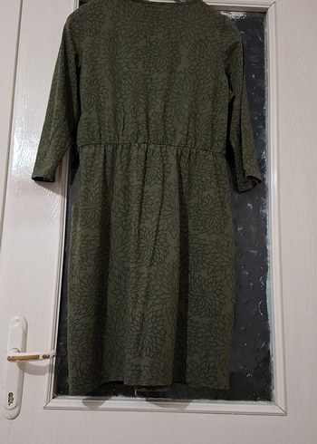 Uzun Kollu Koyu Yeşil Kadın pamuklu penye elbise - Görsel 4