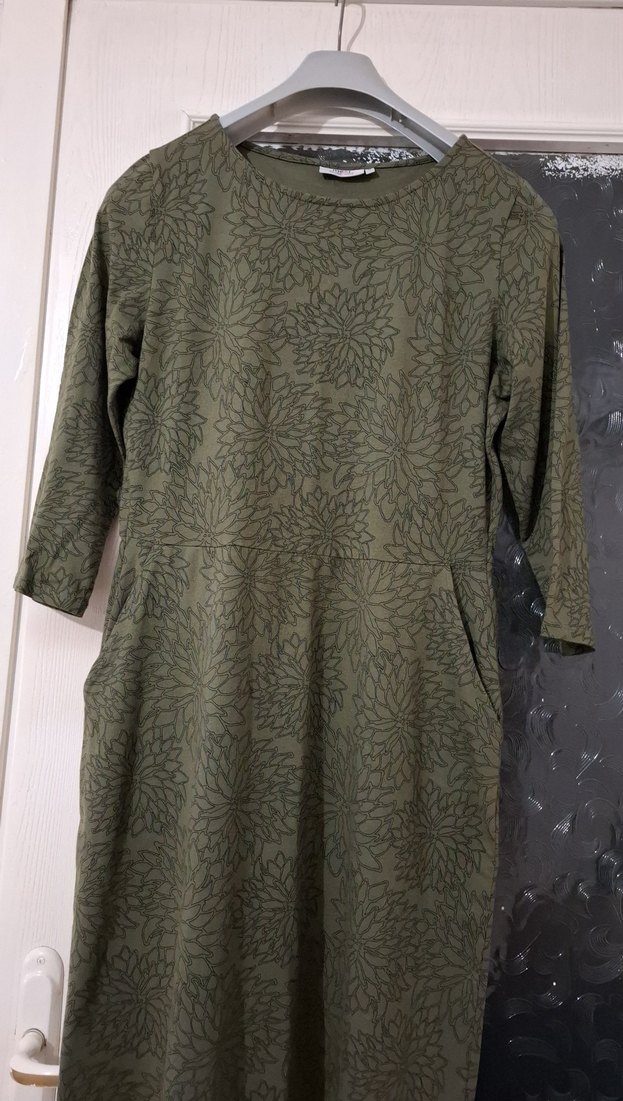 Uzun Kollu Koyu Yeşil Kadın pamuklu penye elbise - Görsel 3