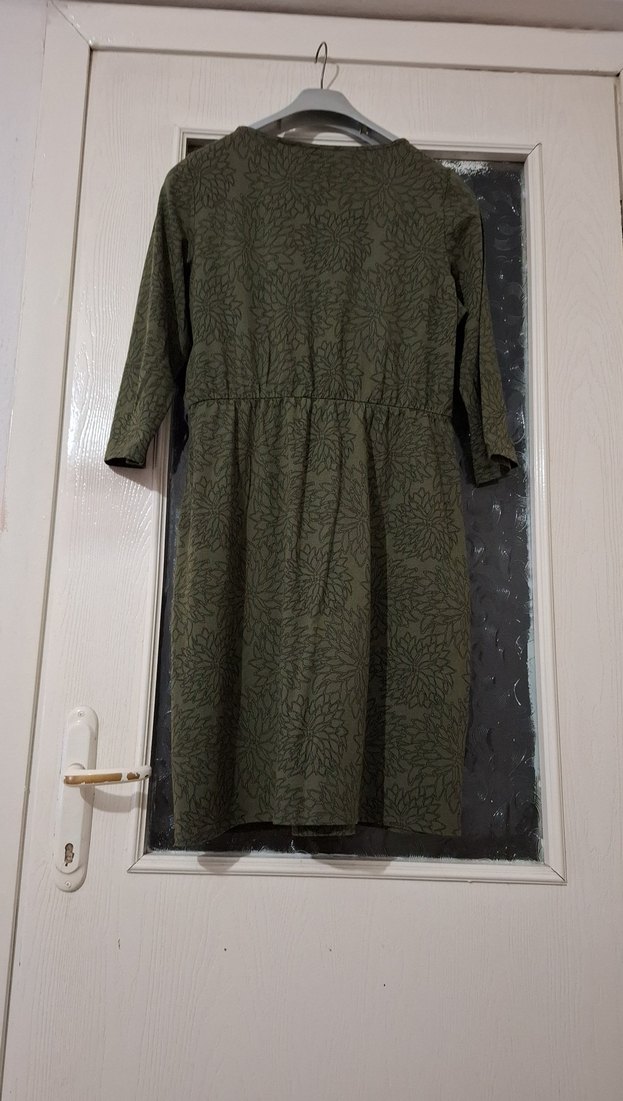 Uzun Kollu Koyu Yeşil Kadın pamuklu penye elbise - Görsel 5