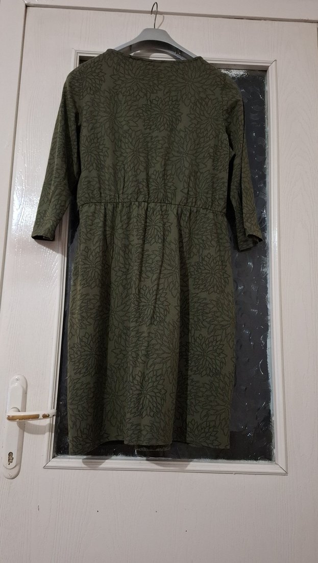 Uzun Kollu Koyu Yeşil Kadın pamuklu penye elbise - Görsel 4