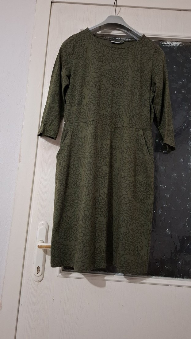 Uzun Kollu Koyu Yeşil Kadın pamuklu penye elbise - Görsel 2