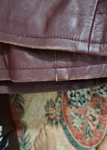 Bordo Deri Kadın Ceket, Düğmeli, Günlük - Görsel 6