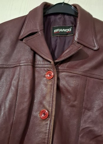 Bordo Deri Kadın Ceket, Düğmeli, Günlük - Görsel 2