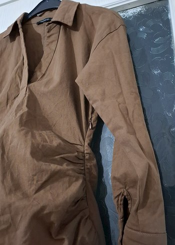 Düğmeli Kahverengi Hamile Midi Tunik - Görsel 4