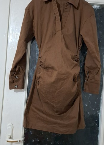 Düğmeli Kahverengi Hamile Midi Tunik - Görsel 2