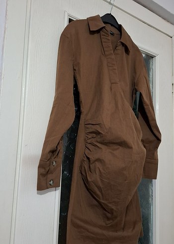 Düğmeli Kahverengi Hamile Midi Tunik - Görsel 3