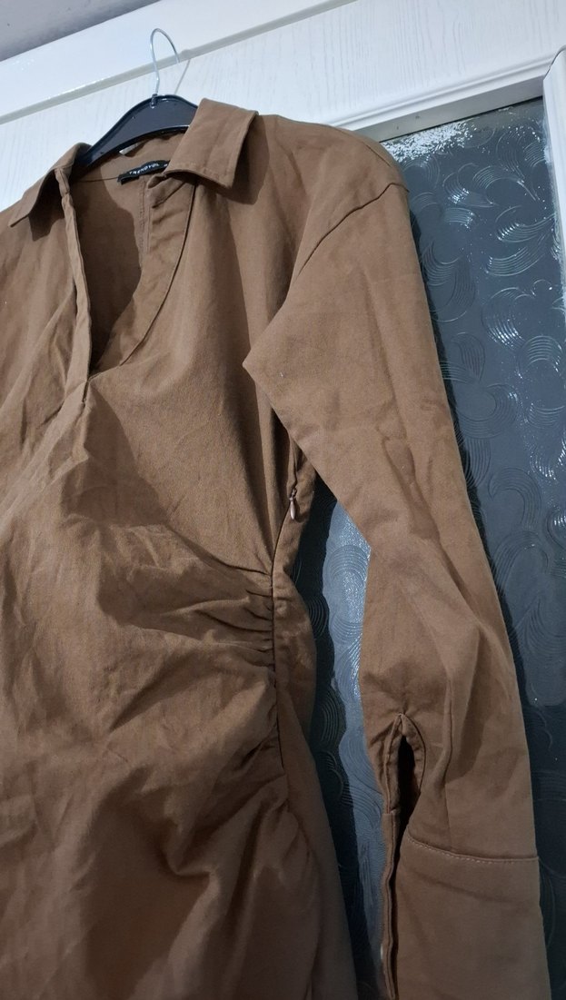 Düğmeli Kahverengi Hamile Midi Tunik - Görsel 4