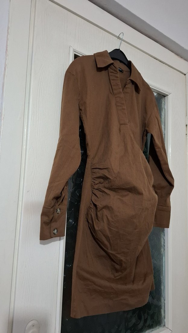 Düğmeli Kahverengi Hamile Midi Tunik - Görsel 3