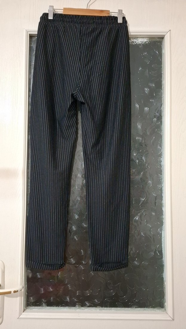 Kadın Siyah Çizgili Keten Pantolon - Görsel 3