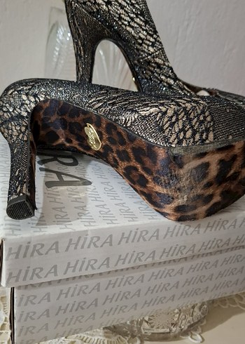 Dantel leopar desenli topuklu abiye bayan ayakkabı. - Görsel 3