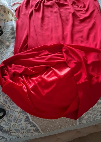 Kırmızı Midi Drapeli Kolsuz Abiye Elbise - Görsel 6