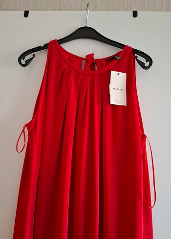 Kırmızı Midi Drapeli Kolsuz Abiye Elbise - Görsel 2