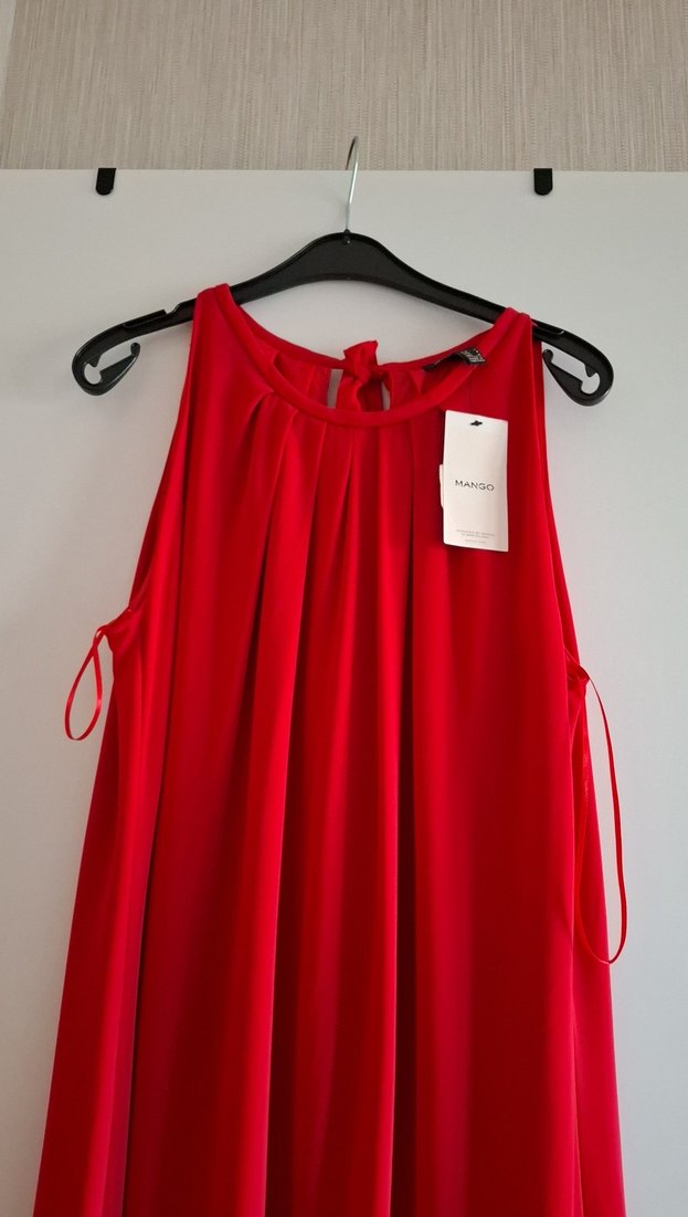 Kırmızı Midi Drapeli Kolsuz Abiye Elbise - Görsel 2