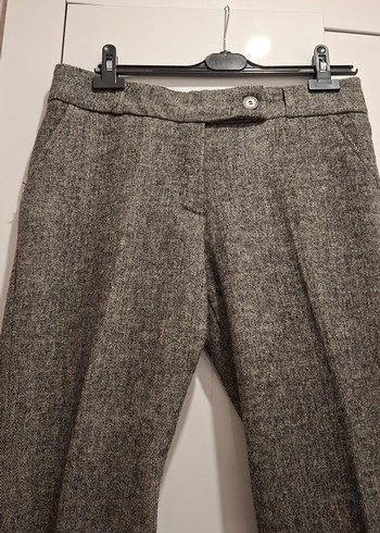 Kadın Gri Yün Kumaş Kemerli Pantolon - Görsel 2