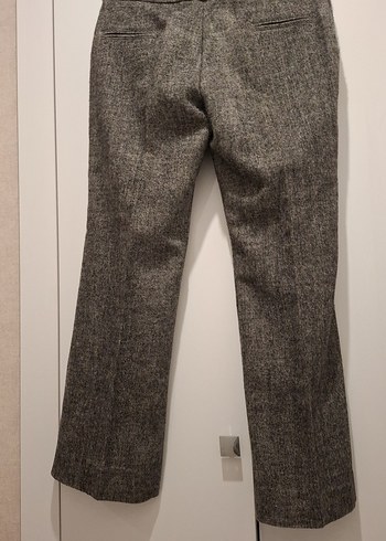 Kadın Gri Yün Kumaş Kemerli Pantolon - Görsel 3