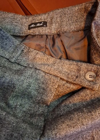 Kadın Gri Yün Kumaş Kemerli Pantolon - Görsel 5