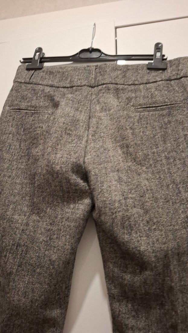 Kadın Gri Yün Kumaş Kemerli Pantolon - Görsel 4