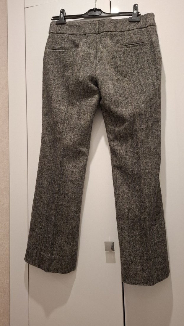 Kadın Gri Yün Kumaş Kemerli Pantolon - Görsel 3