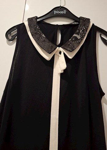 Siyah Parlak Saten Kolsuz Gömlek - Görsel 2