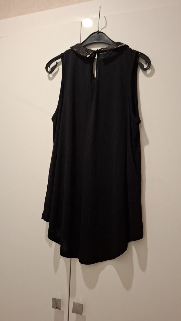 Siyah Parlak Saten Kolsuz Gömlek - Görsel 3