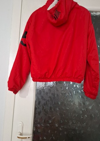 Kadın Kırmızı Kapüşonlu Mini Fermuarlı Ceket - Görsel 3