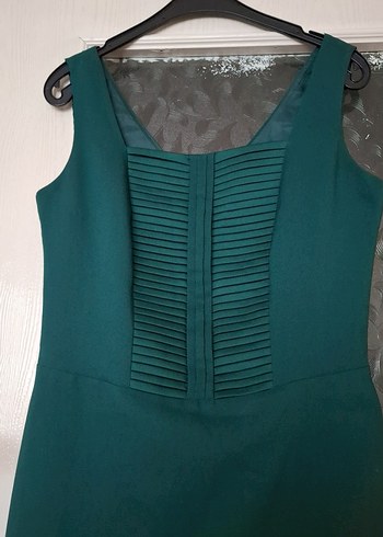 Klasik Modern Koyu Yeşil Pilili Midi Elbise - Görsel 2