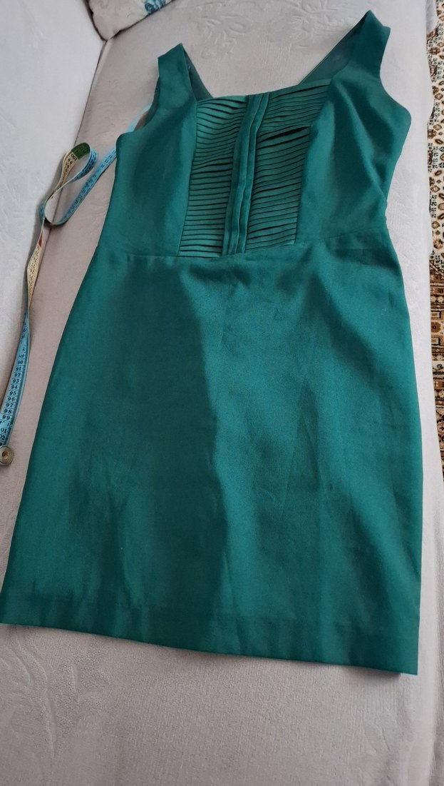 Klasik Modern Koyu Yeşil Pilili Midi Elbise - Görsel 4