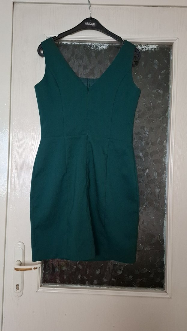 Klasik Modern Koyu Yeşil Pilili Midi Elbise - Görsel 3