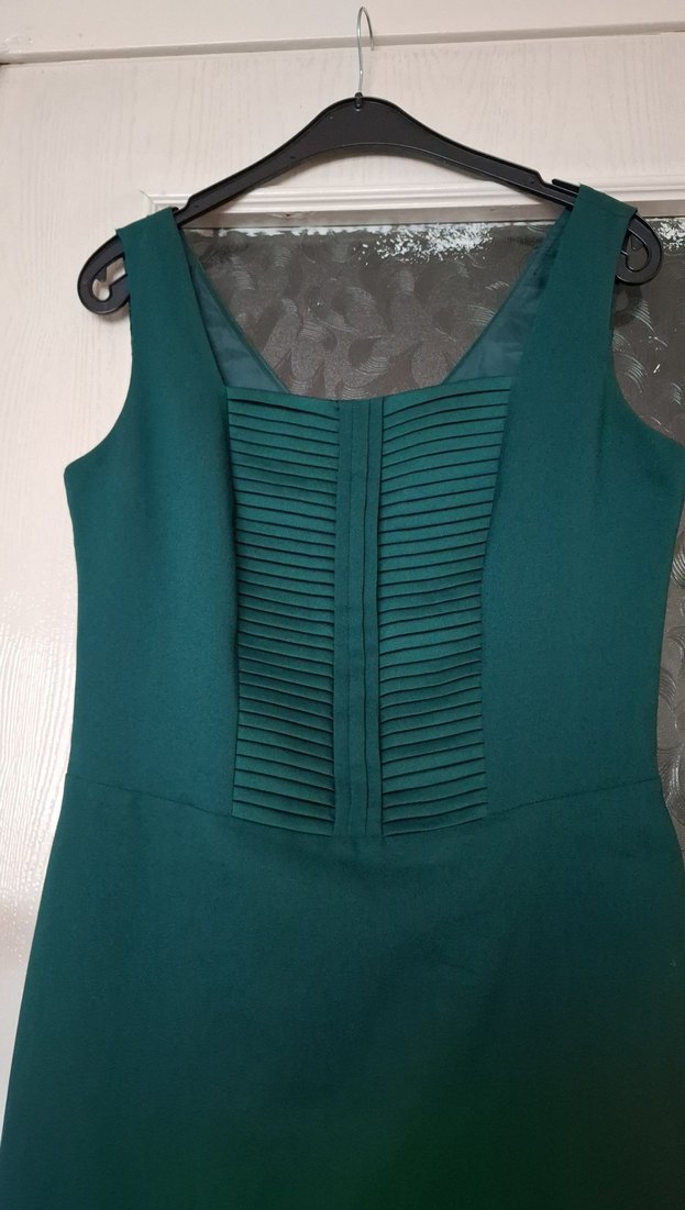 Klasik Modern Koyu Yeşil Pilili Midi Elbise - Görsel 2