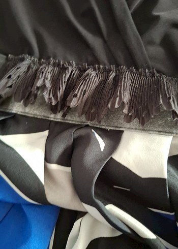 Uzun Kollu Drapeli Desenli Mavi Elbise - Görsel 7