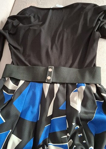 Uzun Kollu Drapeli Desenli Mavi Elbise - Görsel 8