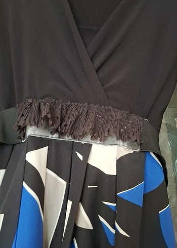 Uzun Kollu Drapeli Desenli Mavi Elbise - Görsel 3