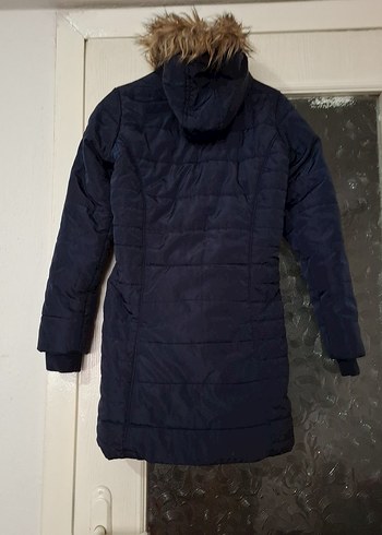 Uzun Lacivert Kız çocuk Kış Montu Fermuarlı. - Görsel 3