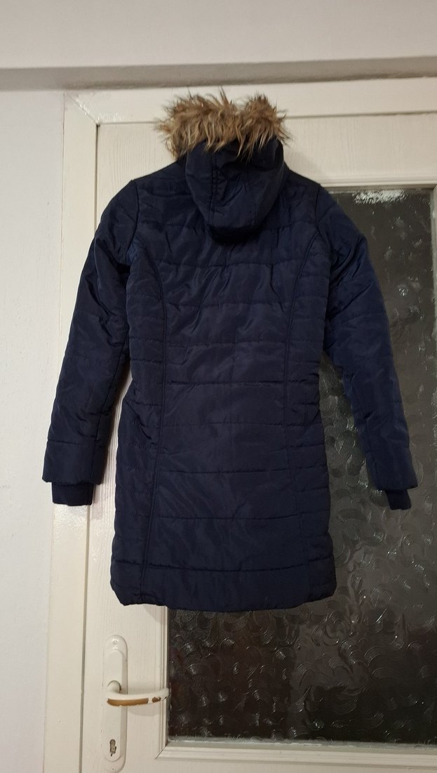 Uzun Lacivert Kız çocuk Kış Montu Fermuarlı. - Görsel 3